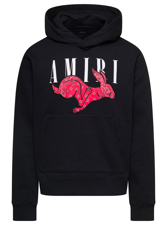 Black Hoodie With Logo And Bandana Rabbit Print Cotton Man Sweatshirts