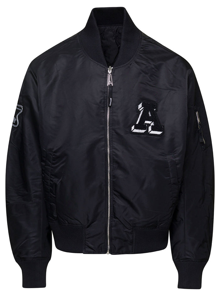 Annex Black Reversible Bomber Jacket With A Patch On The Front Nylon Man Polyester
