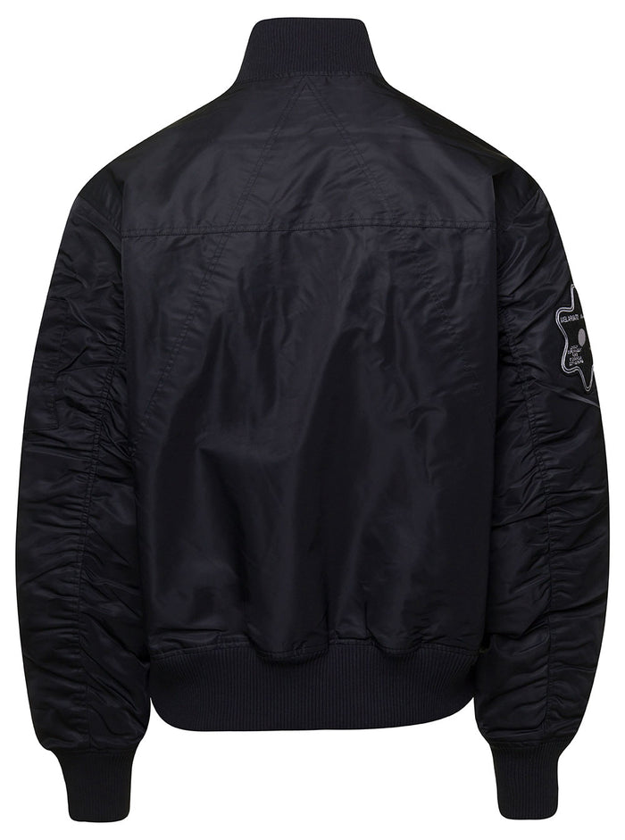 Annex Black Reversible Bomber Jacket With A Patch On The Front Nylon Man Polyester