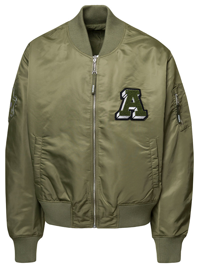 Annex Green Reversible Bomber Jacket With A Patch On The Front Nylon Man Polyester