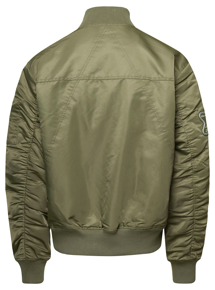 Annex Green Reversible Bomber Jacket With A Patch On The Front Nylon Man Polyester