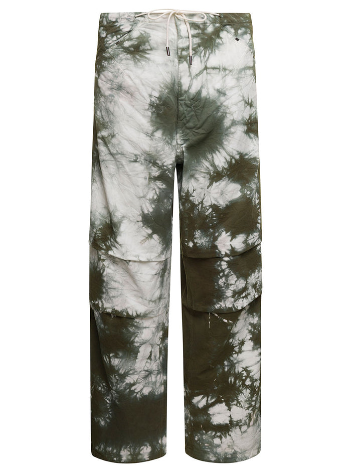 Daisy Military Green Tie-Dye Cargo Pants Cotton Woman Trousers