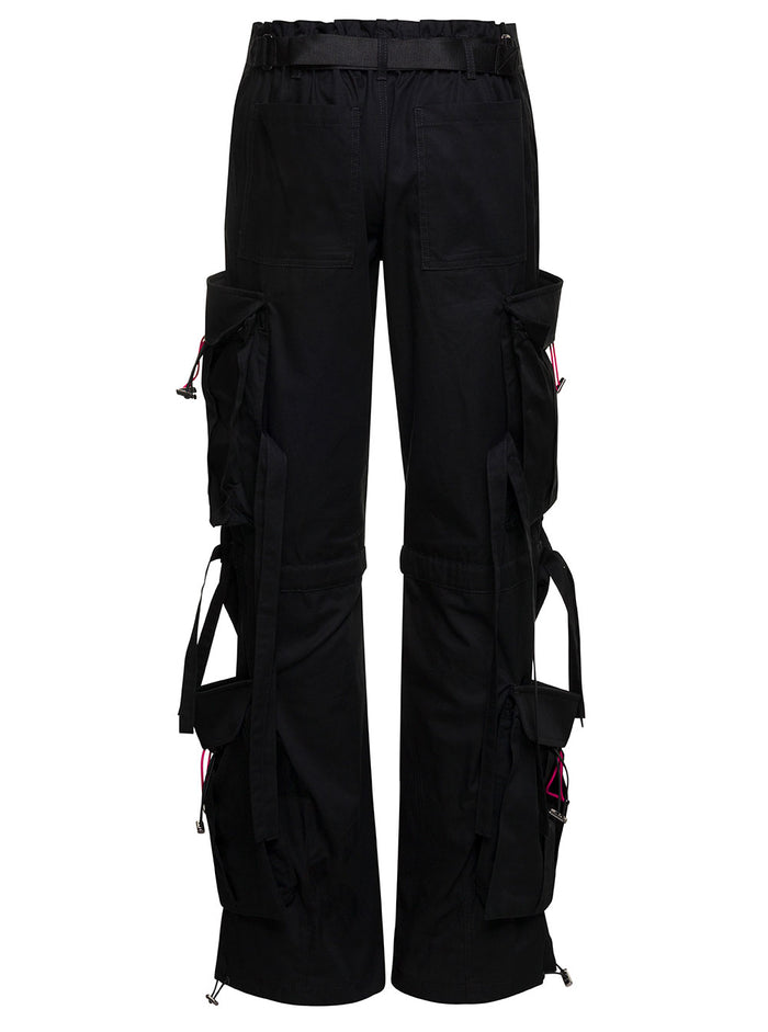 Lily Black Multipockets Cargo Pants With Drawstring Cotton Woman Trousers