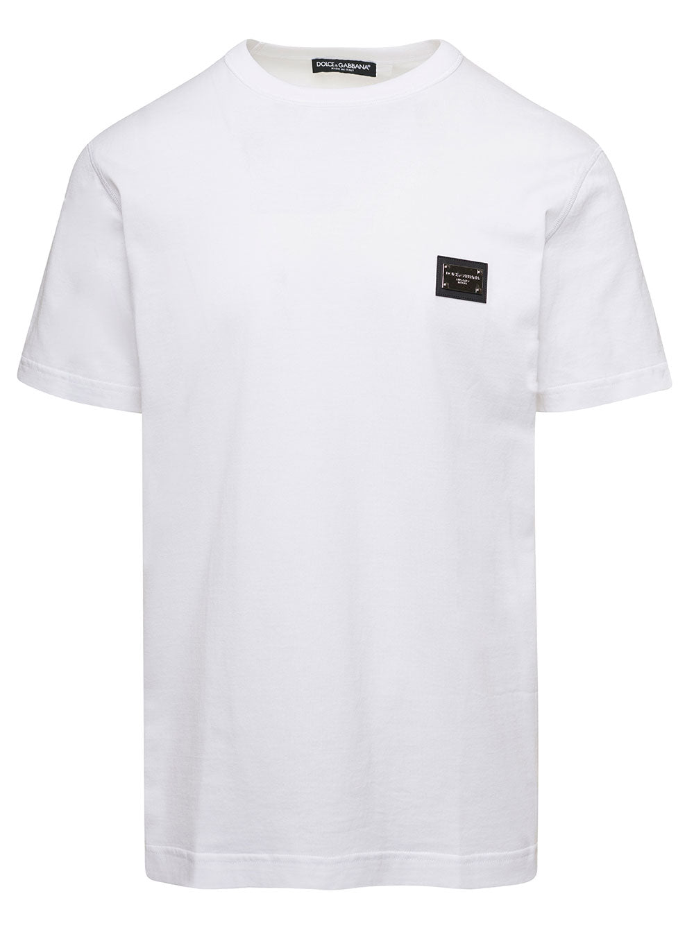 White Crewneck T-Shirt With Logo Plate Cotton Man Tshirts And Polo Shirts