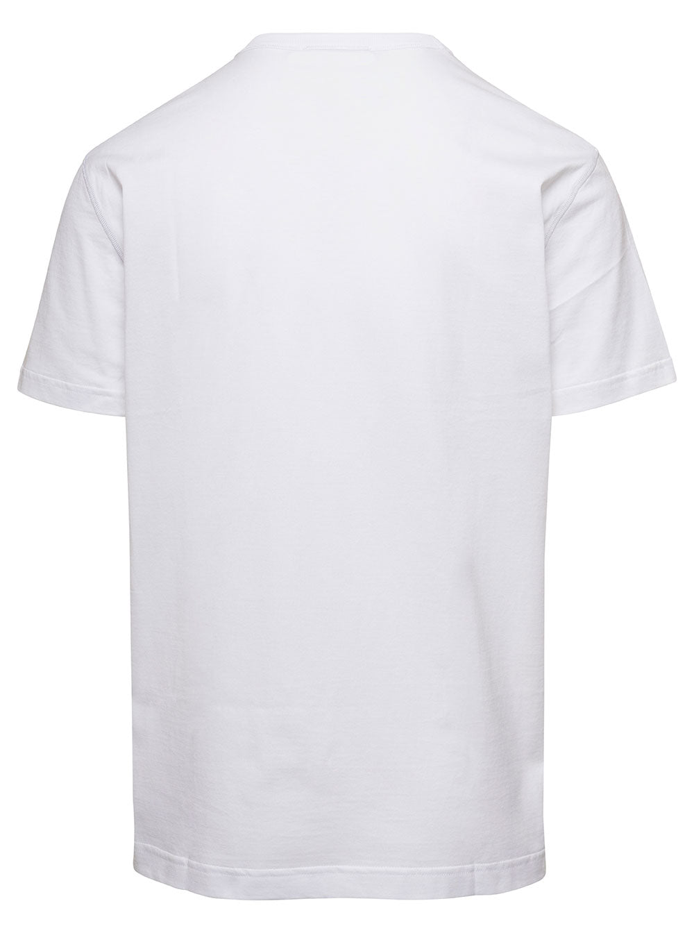 White Crewneck T-Shirt With Logo Plate Cotton Man Tshirts And Polo Shirts