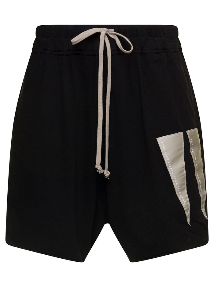 Black Joggers With Coulisse And Graphic Print On The Side Cotton Man Trousers