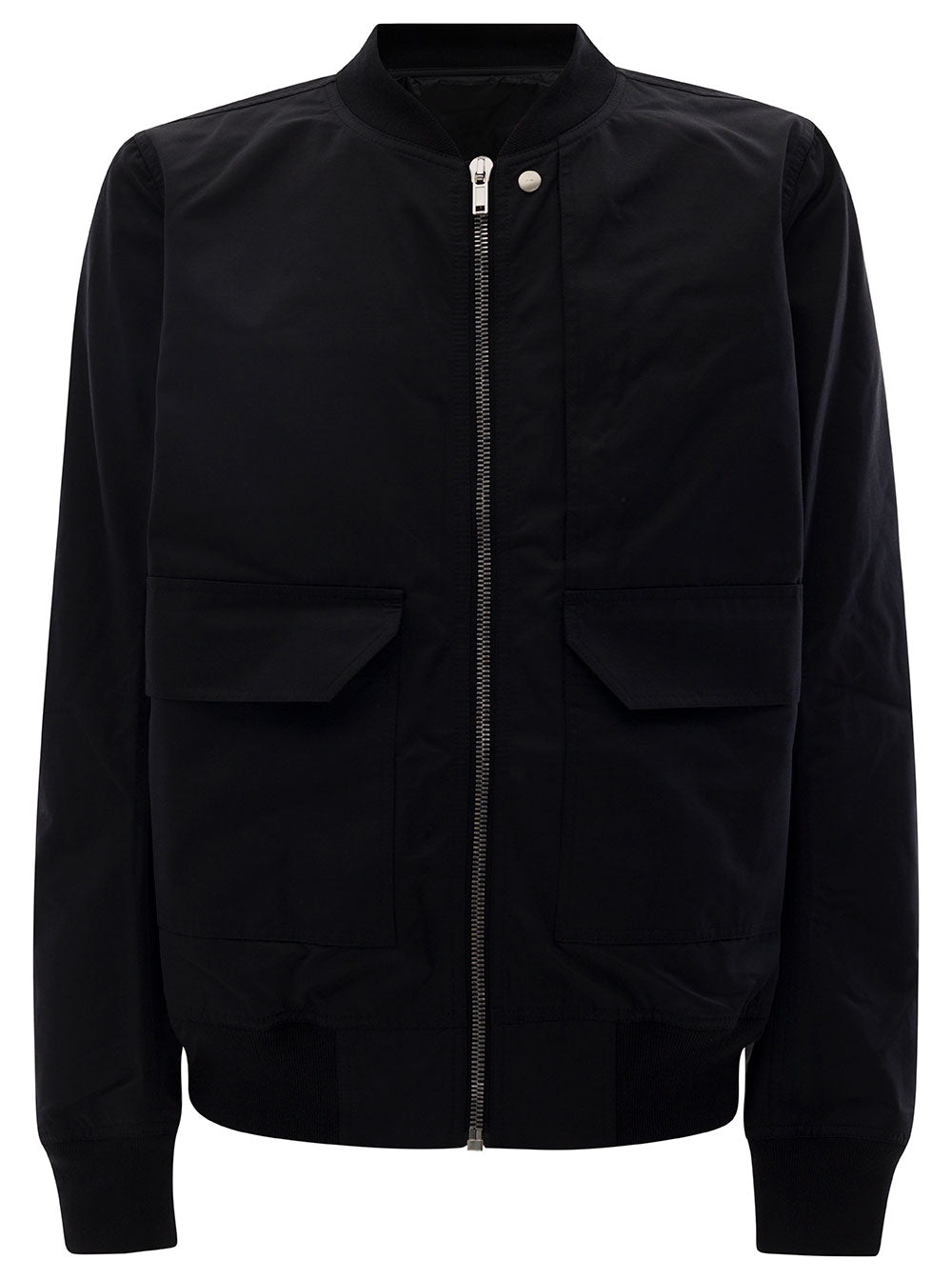 Black Bomber Jacket With Flap Pockets Cotton Blend Man Nylon