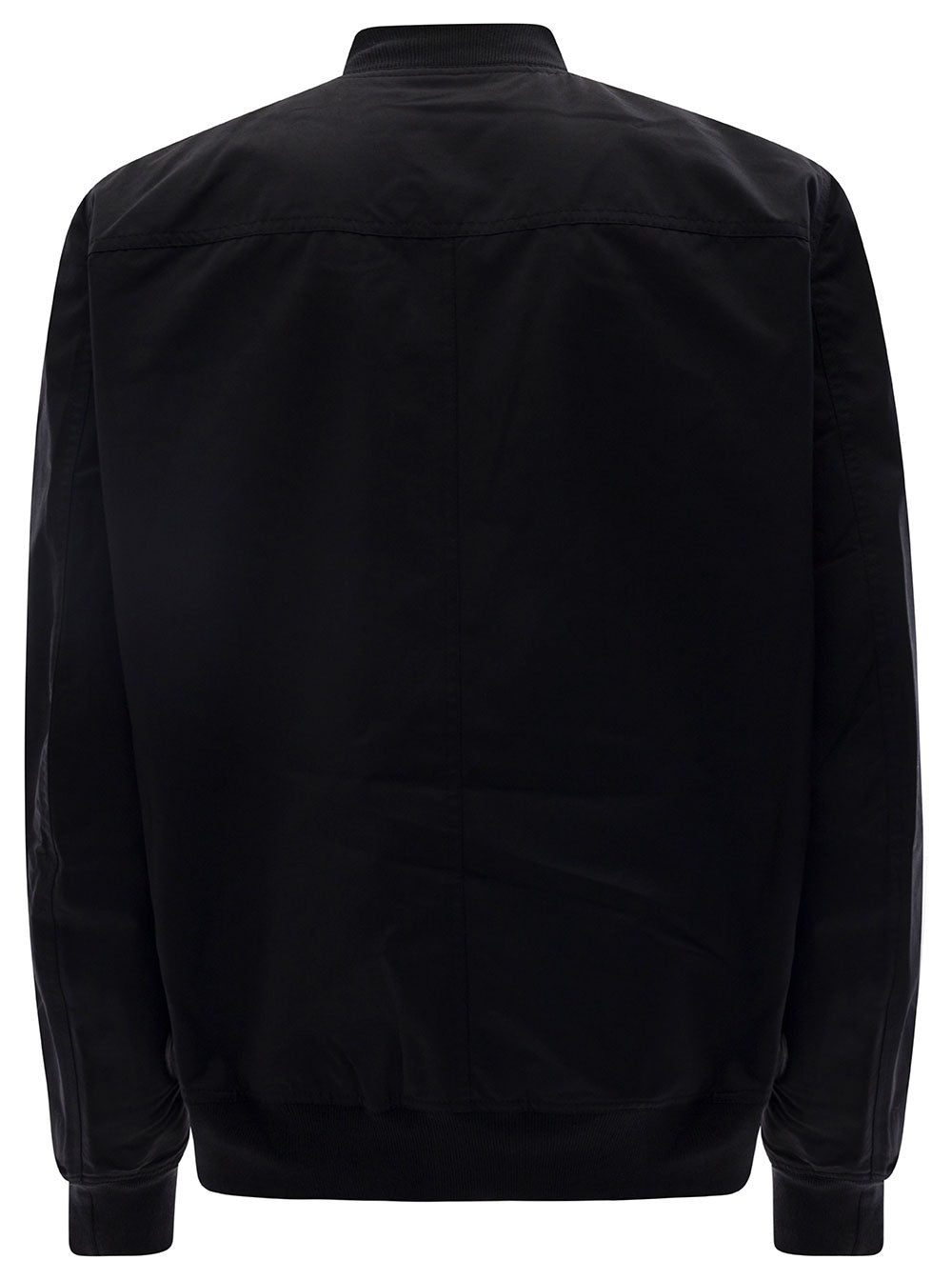 Black Bomber Jacket With Flap Pockets Cotton Blend Man Nylon