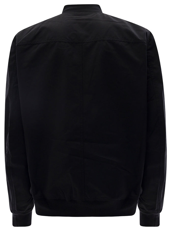 Black Bomber Jacket With Flap Pockets Cotton Blend Man Nylon