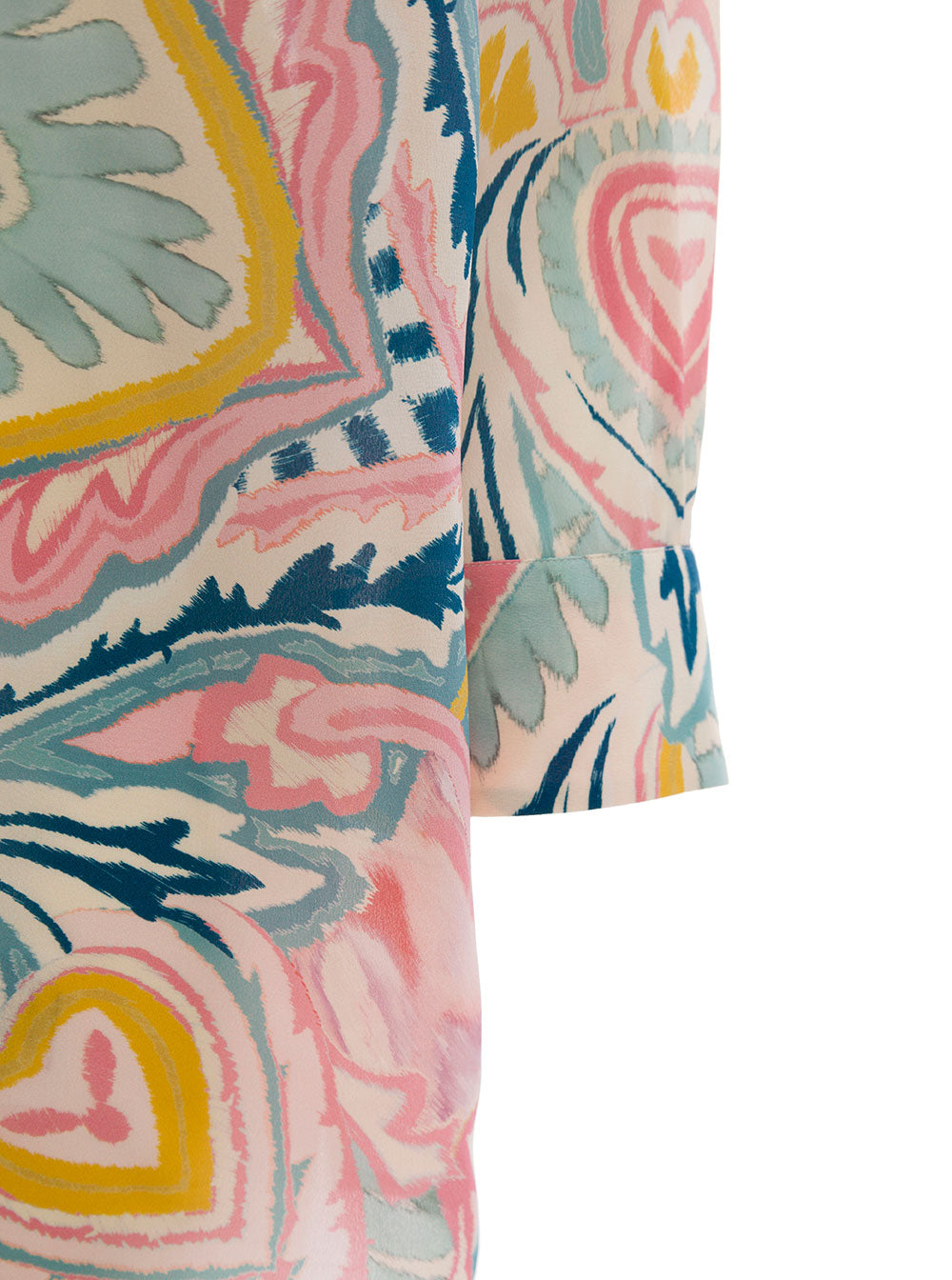 Light Blue Shirt With Multicolored Graphic Printed Pattern All-Over Silk Woman And Blouses