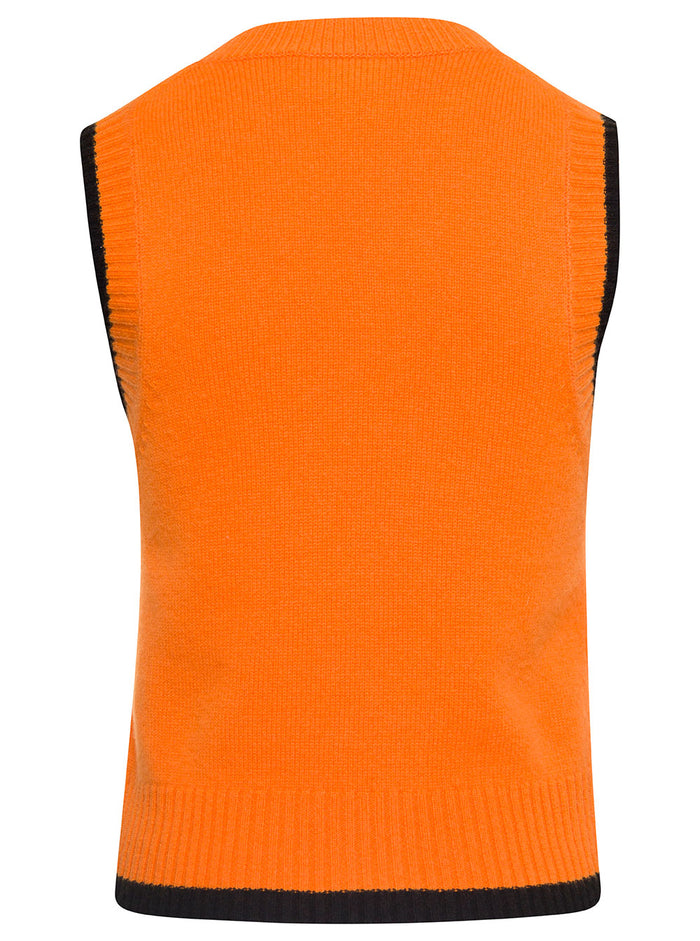 Orange Crew Neck Vest With Logo Wool Blend Woman Merino Cashmere Blazers