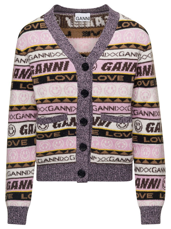 Multicolor Cardigan With Graphic Print All-Over Wool Blend Woman Jersey