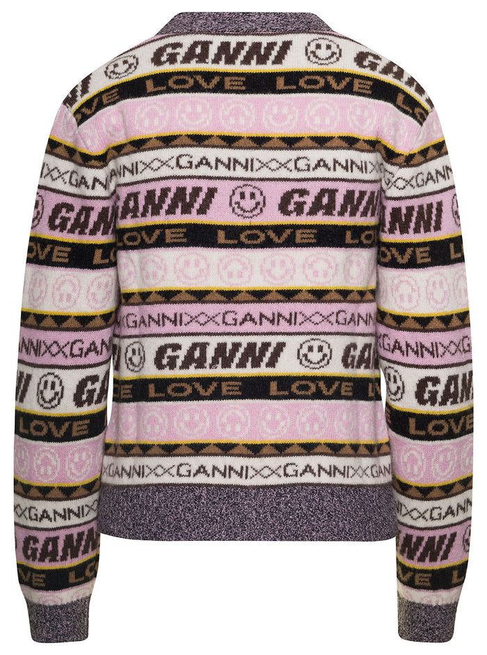 Multicolor Cardigan With Graphic Print All-Over Wool Blend Woman Jersey