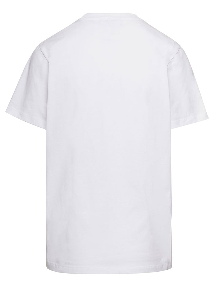 White T-Shirt With Logo And Smile Print On The Front Cotton Woman Organic Tshirts Polo Shirts