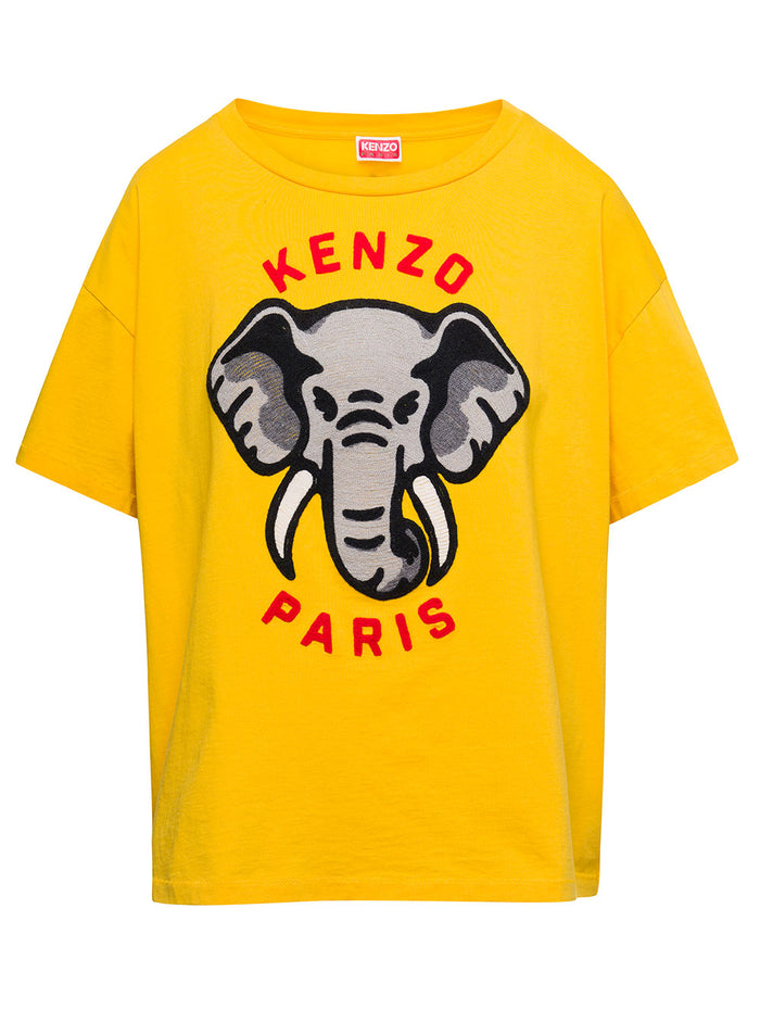 Yellow Oversize T-Shirt With Elephant And Logo On The Chest Cotton Woman Tshirts Polo Shirts