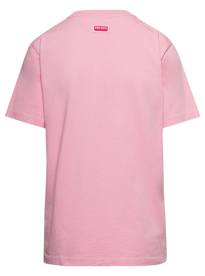 Pink Jersey T-Shirt With Boke Flower And Logo On The Front Cotton Woman Tshirts Polo Shirts
