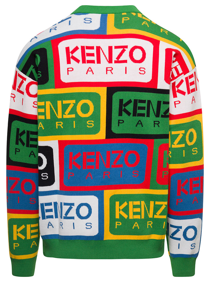 Multicolored Label Logo Jumper Green Cotton Man Jersey