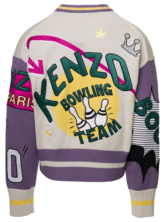 Multicolor Crewneck Sweater With Elephant Print Cotton And Wool Blend Man Jersey
