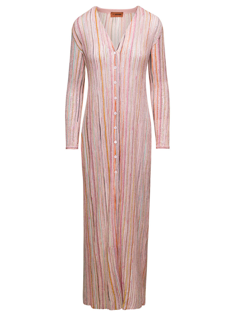 Pink Long Cardigan Partialized With Sequins Viscose Blend Woman Jersey