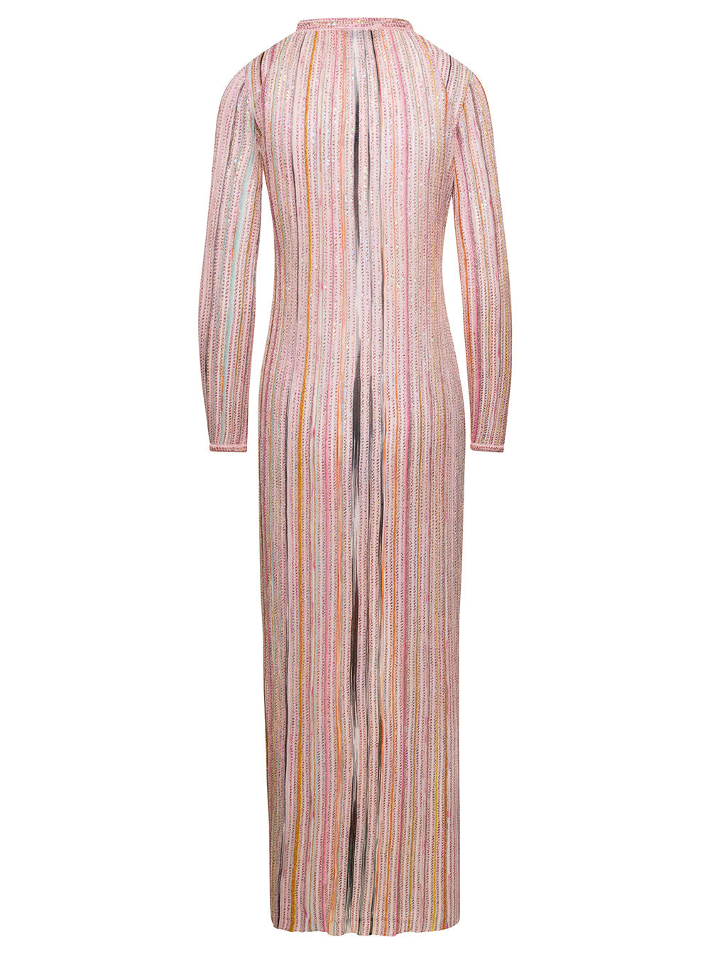 Pink Long Cardigan Partialized With Sequins Viscose Blend Woman Jersey