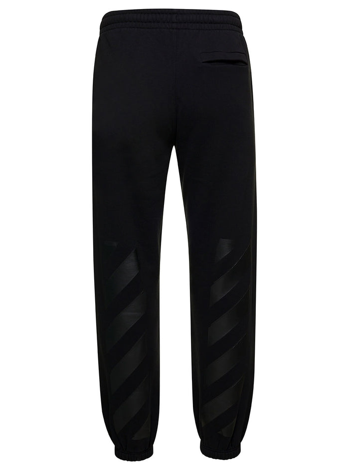 Black Diag-Strip Print Joggers Cotton Man Trousers