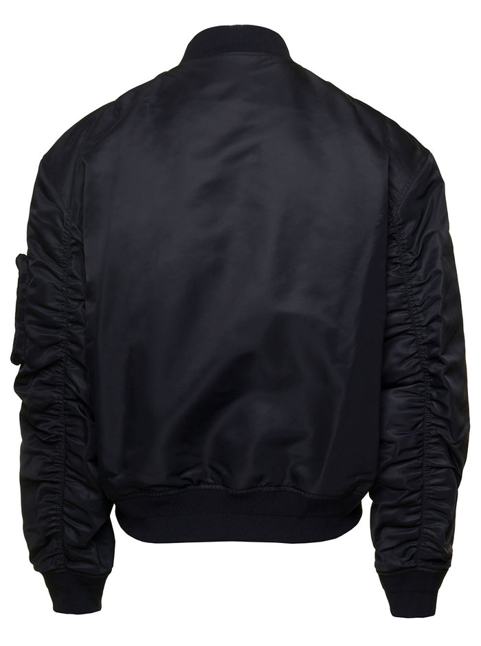 Black Industrial Bomber Jacket With Logo On The Sleeve Polyamide Man
