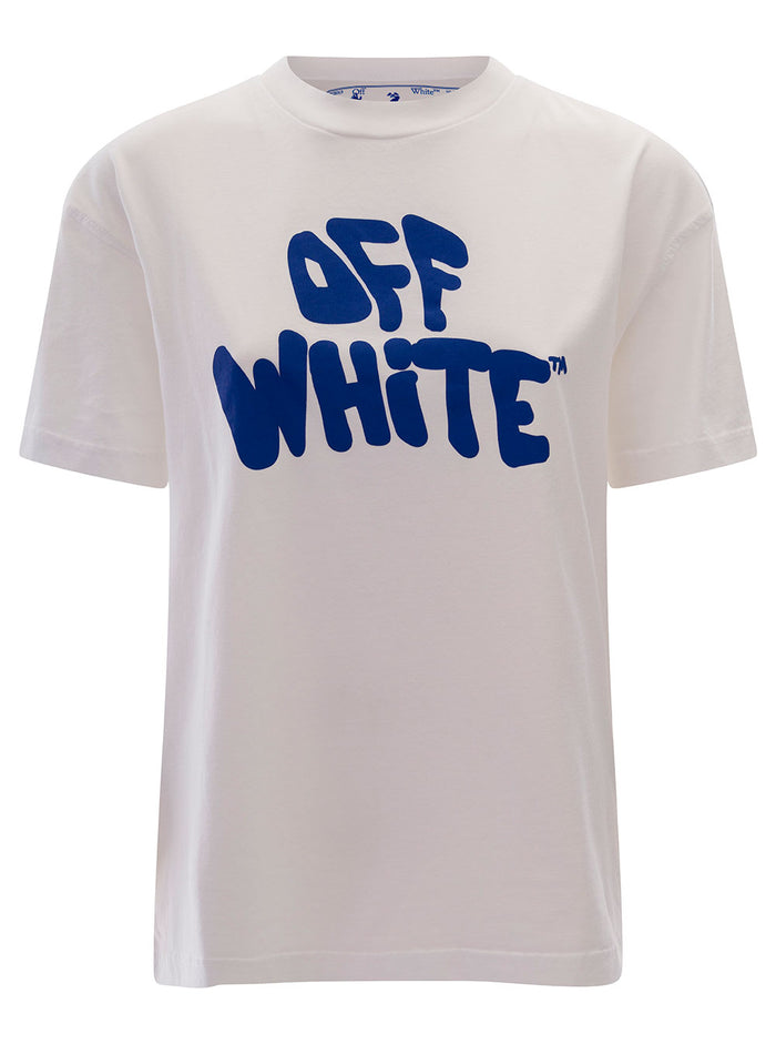 White T-Shirt With 70s Graffiti Logo Cotton Woman Tshirts And Polo Shirts