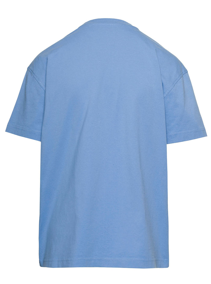 Light Blue T-Shirt With 70s Graffiti Logo Cotton Woman Tshirts And Polo Shirts