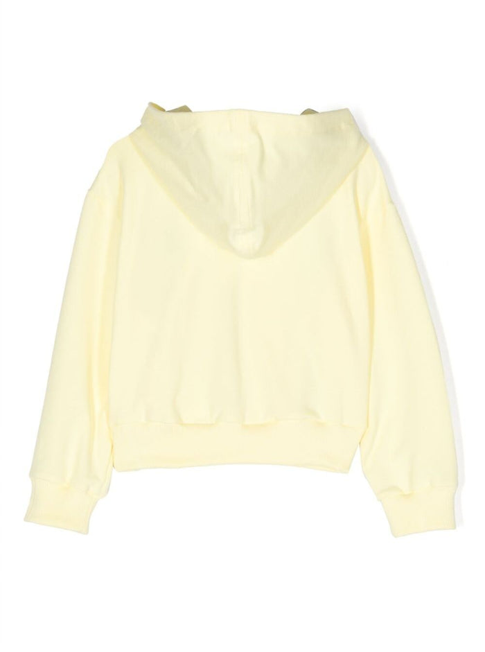 Light Yellow Zipped Hooded Jacket With Logo Print Cotton Girl Elastan Sweatshirts