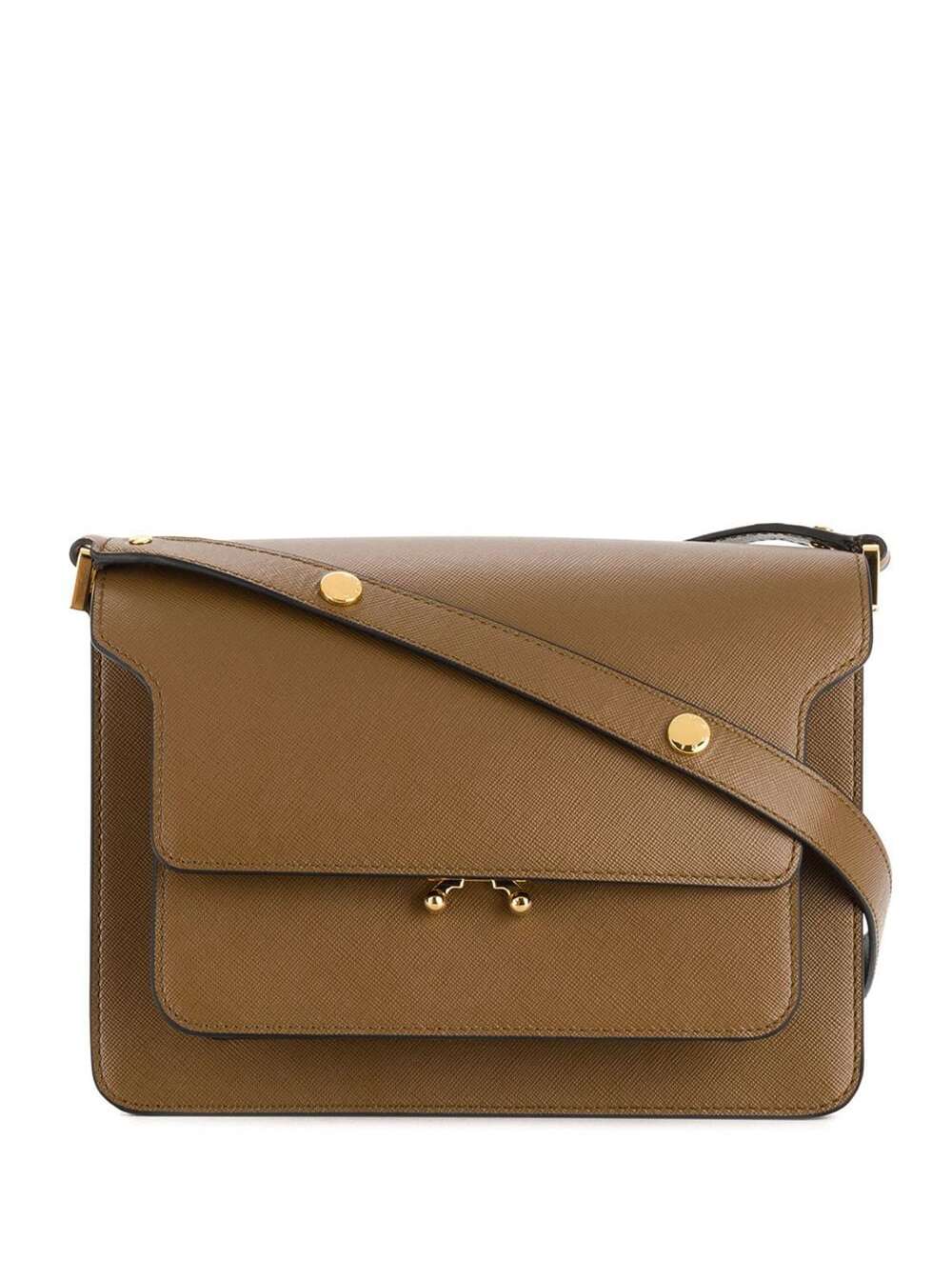 Brown Trunk Crossbody Bag Saffiano Leather Woman Calf