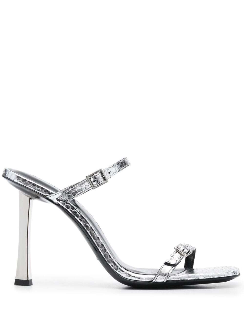 Silver Flagstone Flick Sandals Metallic Leather Woman Goat Heels