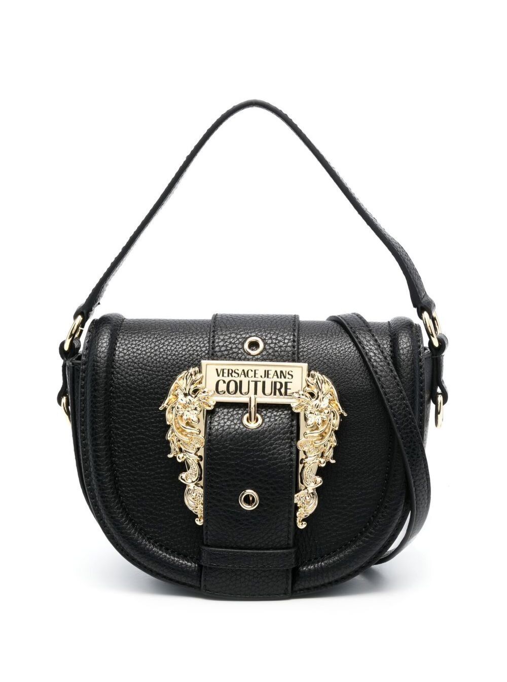 Couture Shoulder Bag With Baroque Buckle Black Vegan Leather Woman Polyester Crossbody