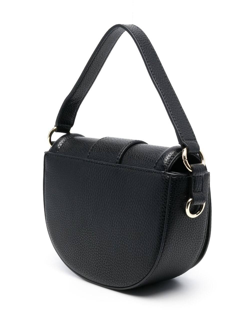 Couture Shoulder Bag With Baroque Buckle Black Vegan Leather Woman Polyester Crossbody