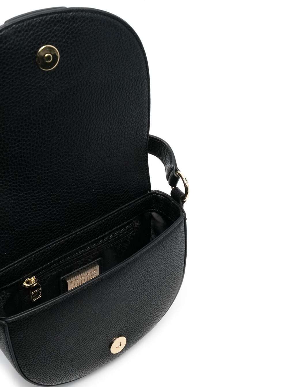 Couture Shoulder Bag With Baroque Buckle Black Vegan Leather Woman Polyester Crossbody