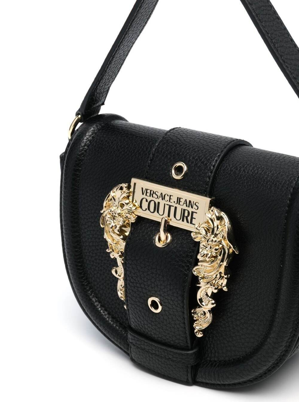 Couture Shoulder Bag With Baroque Buckle Black Vegan Leather Woman Polyester Crossbody