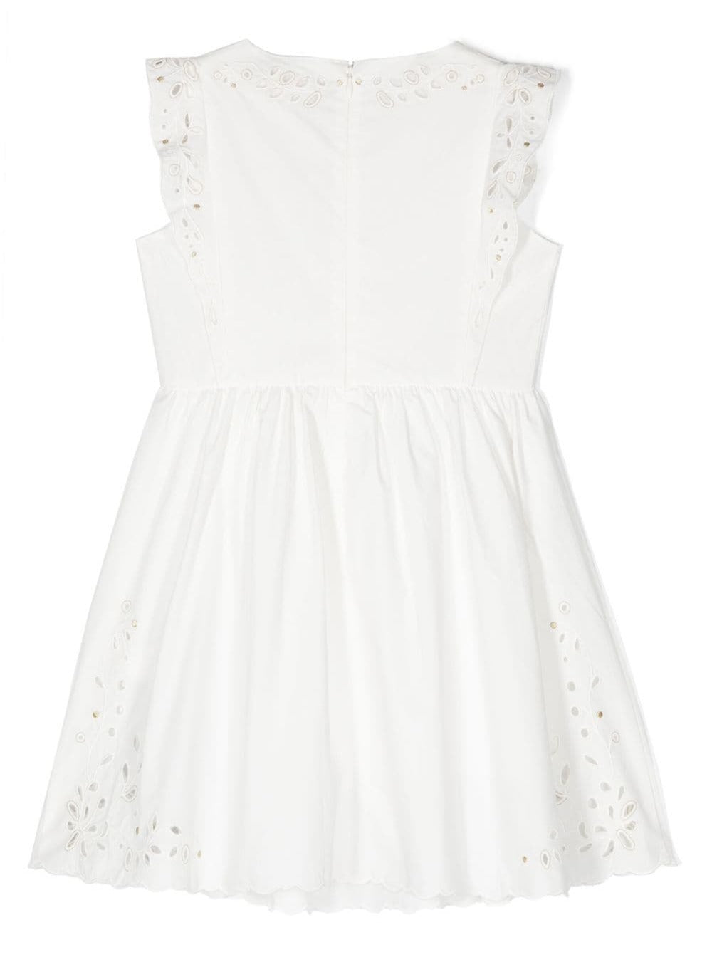 White Sleeveless Dress With Floreal Embroidery Cotton Girl