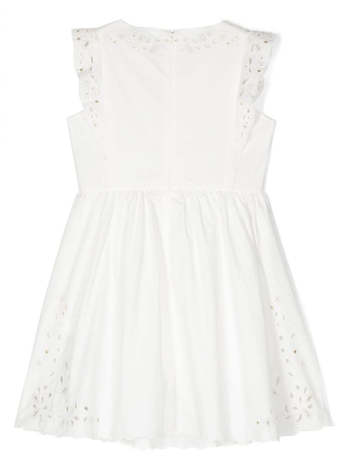 White Sleeveless Dress With Floreal Embroidery Cotton Girl