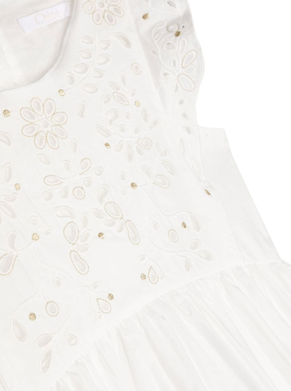 White Sleeveless Dress With Floreal Embroidery Cotton Girl