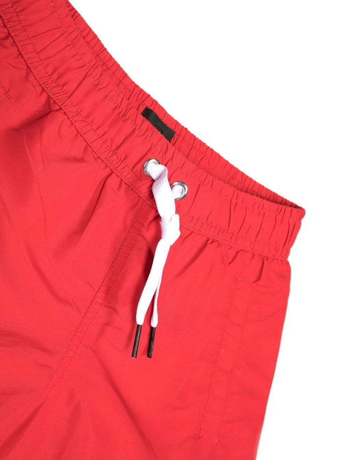 Red Swim Shorts With Logo Print Polyester Boy Beachwear