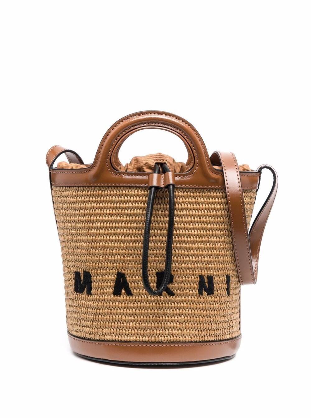 Brown Mini Bucket Tropicalia Bag Raffia Woman Beige Cotton Polyamide-nylon Crossbody