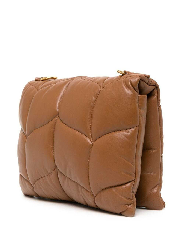 Little Softie Brown Cross-Body Bag With Twist Lock Closure Quilted And Padded Leather Woman Sheep Crossbody