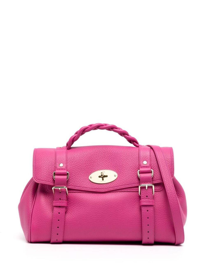Alexa Heavy Fuchsia Handbag With Twist Lock Closure Grainy Leather Woman Fuxia Bovine Hand Bags
