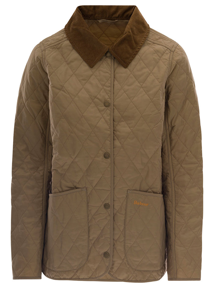 Beige Quileted Jacket With Contrast Collar Polyamide Woman Brown