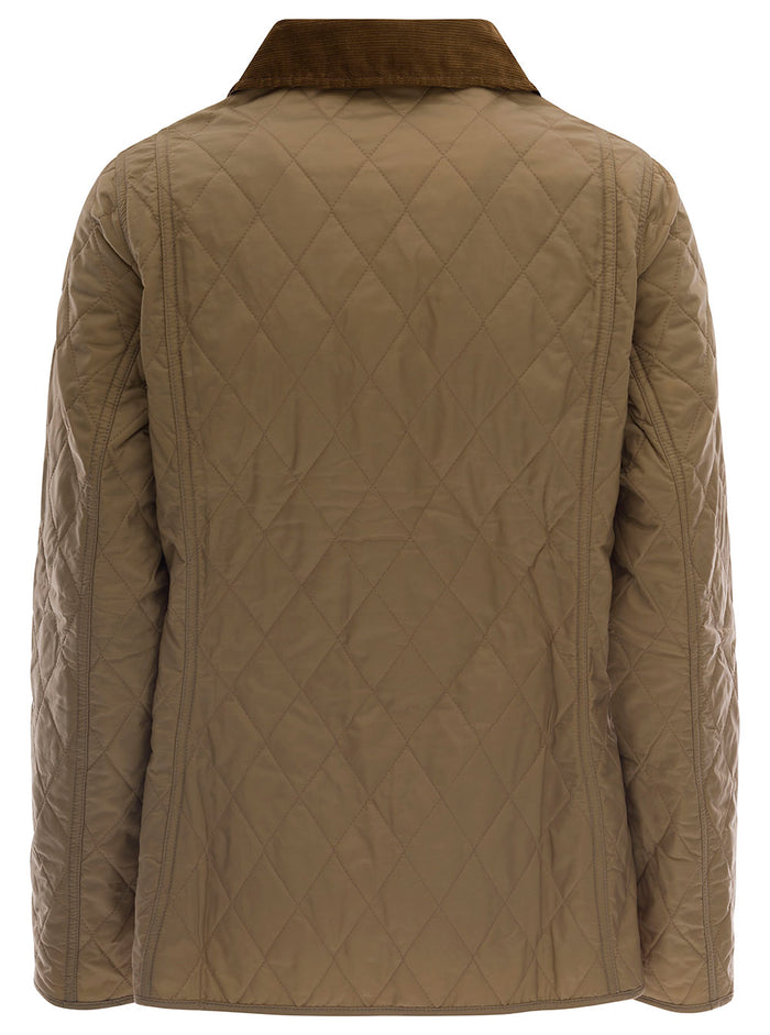 Beige Quileted Jacket With Contrast Collar Polyamide Woman Brown
