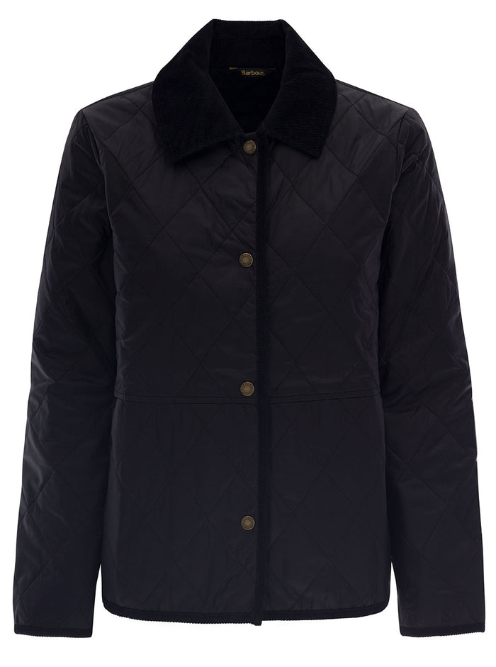 Blue Diamond Quilted Jacket With Contrast Collar Polyamide Woman Black