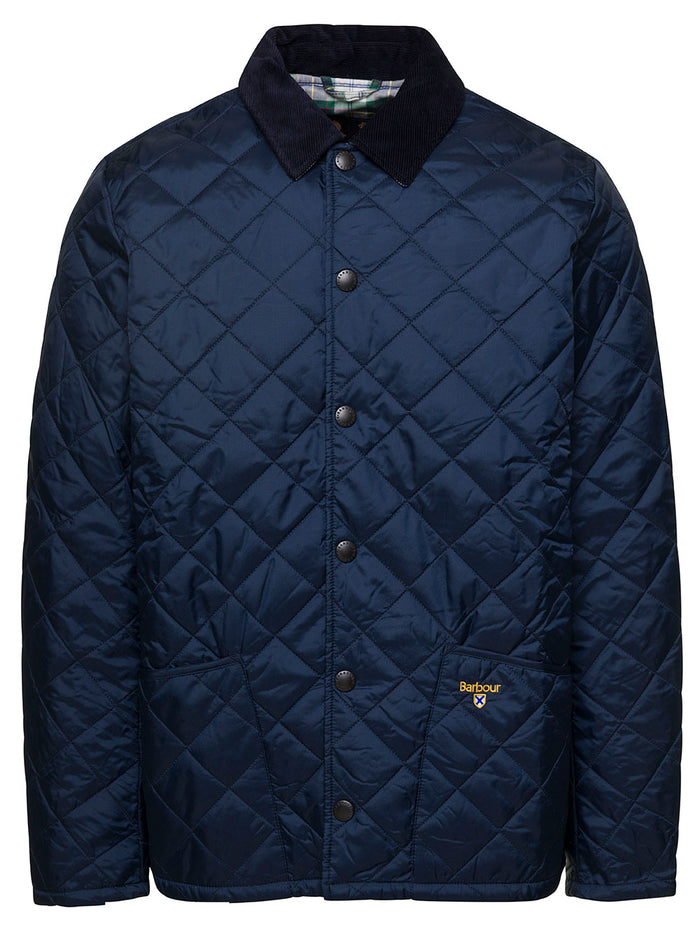 Blue Herron Quilted Jacket With Contrast Collar Polyamide Man Blu