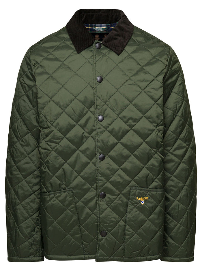 Green Herron Quilted Jacket With Contrast Collar Polyamide Man
