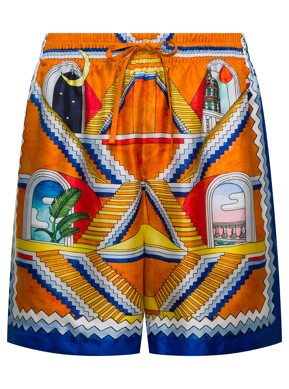 Escalier Infini Multicolor Shorts With Graphic Print Silk Man And Bermuda