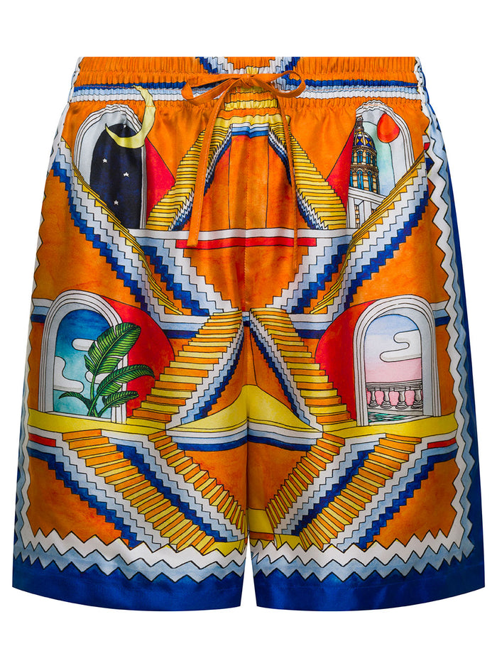 Escalier Infini Multicolor Shorts With Graphic Print Silk Man And Bermuda