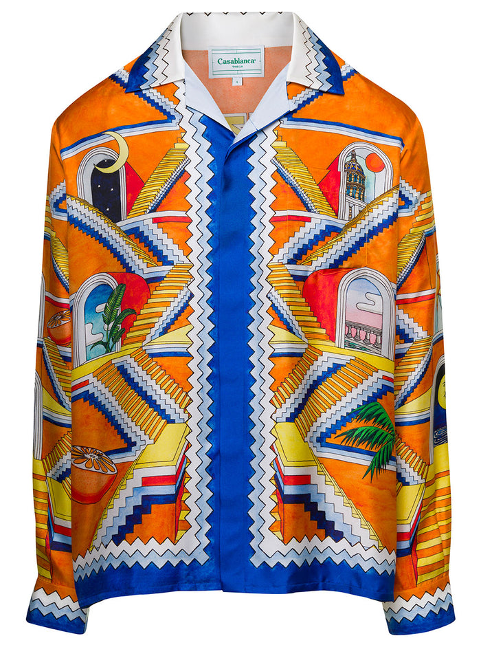 Escalier Infini Multicolor Long Sleeve Shirt With Graphic Print Silk Man And Blouses